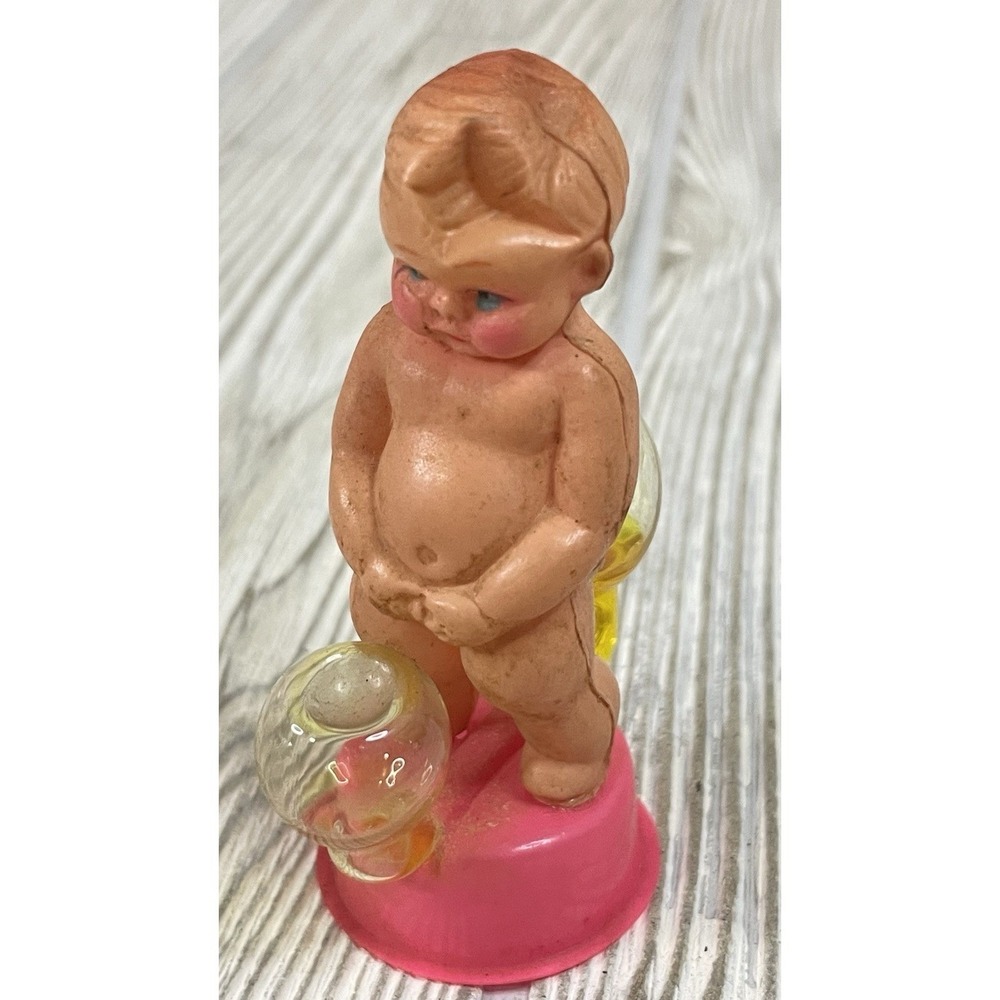 Vintage Celluloid Cherub Baby Bubble Light Novelty Glass Figurine Pink 3.25"
